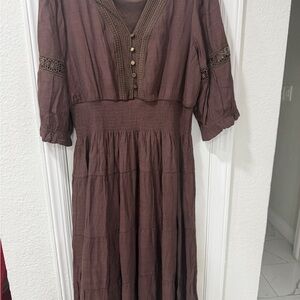 Chic Long Sleeve Brown Dress